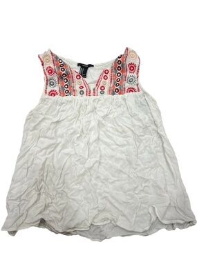 New Vintage Y2K FOREVER 21 Embroidered Rayon Sleeveless Tunic Blouse S Women